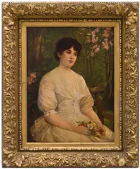 (Woman in the Garden) by Otto Theodore Gustav Lingner, oil on board, sold Nov 2016