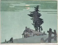 The Homestead by Ethleen Palmer, 1937, linocut 6/50, sold Aug 2016