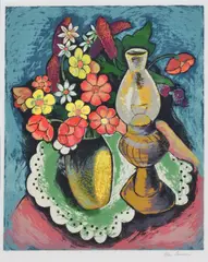 Flowers and a Lamp by Alan Sumner, 1948, screenprint printed in colours from 17 stencils, sold Aug 2016