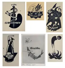 Bookplates (6) by Eric Anchor Thake, woodcut (5) and digital Print (1), sold Aug 2016