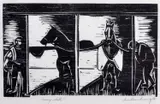 Ian Armstrong, Racing, 1988, linocut