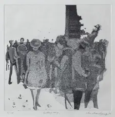 Betting Ring by Ian Armstrong, 1973, etching 1/15, sold Aug 2016
