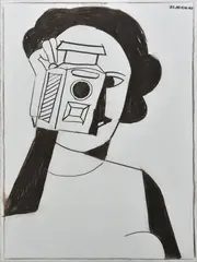 Camera Girl, by Charles Blackman, 1997, charcoal on archival paper laid on canvas, sold Jul 2016