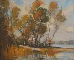 Dixon Copes, Riverscape, oil on canvas on board