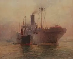 Fred Elliott, Coaling a Transport, watercolour on paper