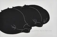Hippobottomi by Eric Anchor Thake, linocut 4/18, sold May 2016