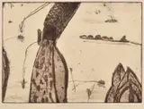 John Olsen, The Slip Arrives, etching A/P