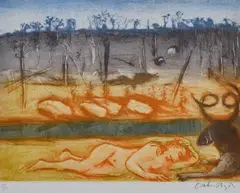 Nude in Nature by Arthur Boyd, coloured etching 30/40, sold May 2016