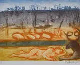 Arthur Boyd, Nude in Nature, coloured etching 30/40