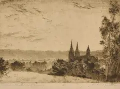 Henri van Raalte, Spires at Sunrise (Adelaide), etching