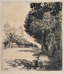 Victor Cobb, Sunday Morning, Collins Street, 1978, etching
