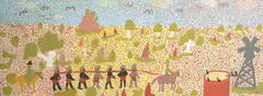 Arrested and Chained by Police for Cattle Rustling to Obtain Food circa1903 by Ada Bird Petyarre, 1996, acrylic on board, sold May 2016