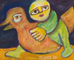 Figure and Bird by Mirka Mora, 1990, gouache on paper, sold Sep 2016