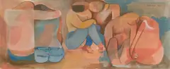 Figures by Dorothy Braund, 1989, watercolour and gouache on paper, sold Sep 2016