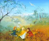 David Boyd, Laying Out the Springtuile Picnic Cloth, oil on board