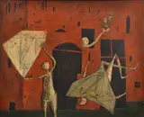 Yosl Bergner, The Wall, 1956, oil on canvas laid on board