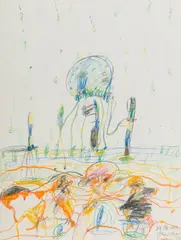 By The Sea by John Olsen, 1987, pastel on paper, sold Sep 2016