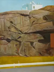 Bryan Westwood, Cliff Face With White Building, oil on board
