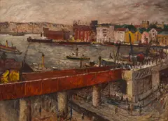 Quay Construction by George Lawrence, 1955, oil on board, sold Sep 2016