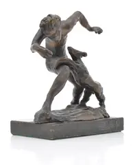 Lenore Boyd, Man and Dog, bronze on marble base