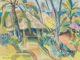 Donald Friend, Bali House, ink and pastel on paper