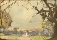 M. J. MacNally, View Towards Adelaide From North Terrace, 1936, oil on board