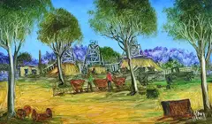 Old Mine Workings, Silverton, Broken Hill by Pro Hart, oil on board, sold Jun 2016