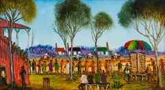 Races by Pro Hart, oil on board, sold Jun 2016