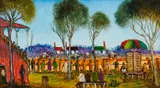 Pro Hart, Races, oil on board