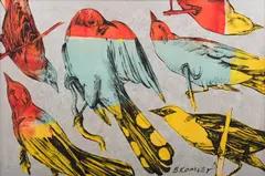 Rainbow Birds by David Bromley, oil on board, sold Jun 2016