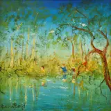 David Boyd, A Walk by the River, oil on board