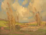 Rose Lowcay, Riverscape with Cows, oil on canvas