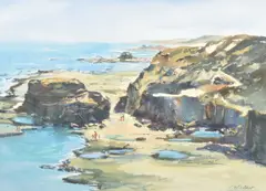 Connie Walker, CLIFFS AND BEACH, oil on board