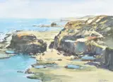 Connie Walker, CLIFFS AND BEACH, oil on board