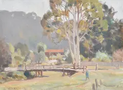Charles Wheeler, LANDSCAPE WITH BRIDGE AND STREAM, gouache