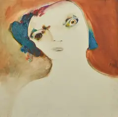 Portrait with Blue Hair by Anne Hall, 1966, oil on canvas, sold Mar 2016