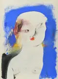 Anne Hall, Woman on Blue Background, pastel on paper