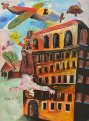 John in Flight by Anne Hall, 1975, oil on board, sold Mar 2016