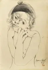 Nude in Hat by Anne Hall, 1967, charcoal on paper, sold Mar 2016