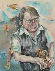 John Perceval with Owl by Anne Hall, 1981, oil on canvas, sold Mar 2016