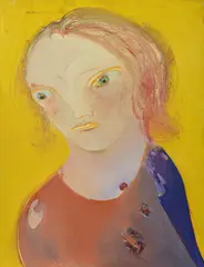 Portrait with Yellow Background by Anne Hall, oil on canvas, sold Mar 2016