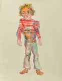 Anne Hall, Portrait of a Man in Striped Sweater, ink on paper