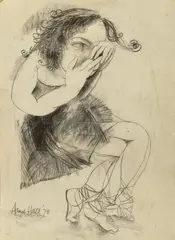 Hiding by Anne Hall, 1978, charcoal on paper, sold Mar 2016