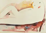 Anne Hall, Reclining Figure on Red, ink on paper