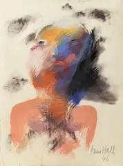 Portrait with Blue Face by Anne Hall, 1966, pastel on paper, sold Mar 2016