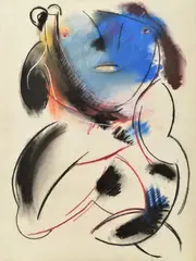 Abstract Figure with Blue Face by Anne Hall, pastel on paper, sold Mar 2016