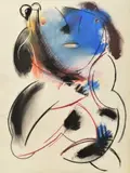 Anne Hall, Abstract Figure with Blue Face, pastel on paper