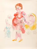 Anne Hall, Mother with Children, ink on paper