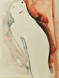 Anne Hall, Reclining Figure with Purple Lips, ink on paper
