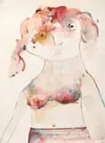 Anne Hall, Girl with Pigtails, ink on paper